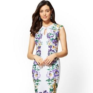 New York & Company White Floral Sheath Dress Sz S